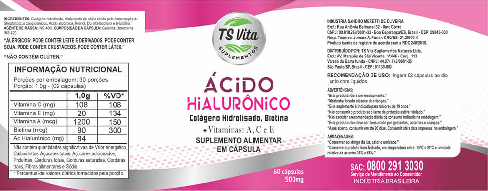 Produto TS VITA ACIDO HIALURONICO ROTULO 2