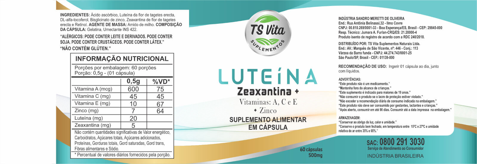 Produto TS VITA CLARITY VISION LUITEINA ZEAXANTINA ROTULO