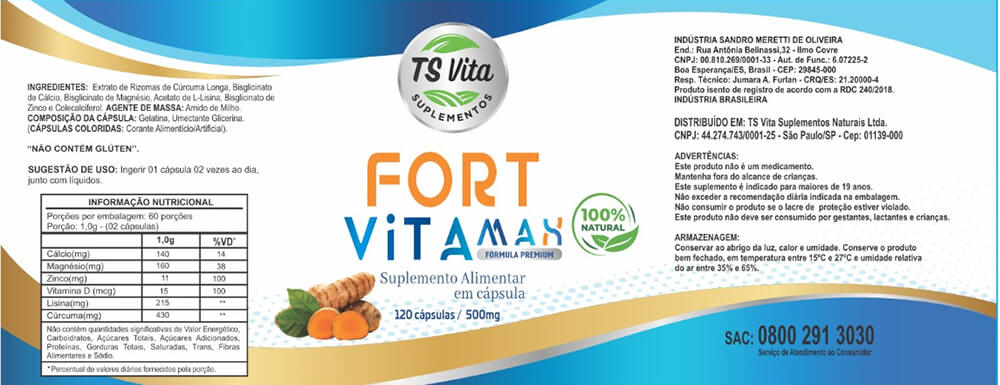 Produto TS VITA FORT VITAMAX SUPEMENTO ALIMENTAR ROTULO 2